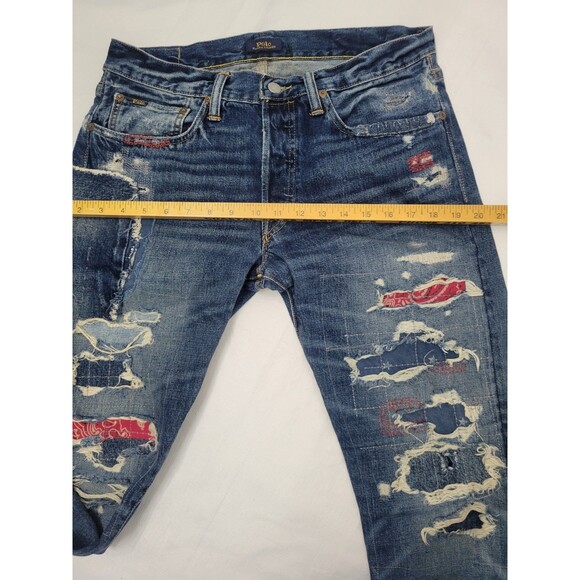 Polo Ralph Lauren Mens Classic Fit Patchwork Bandana Distressed Denim Jeans - Picture 15 of 16